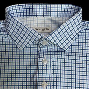 Collars & Co Polo Shirt Mens Large Blue Tattersall Golf Preppy Dress Collar NEW